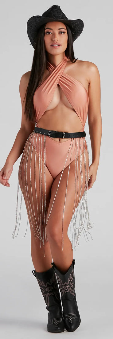 Festive Babe Rhinestone Fringe Belt