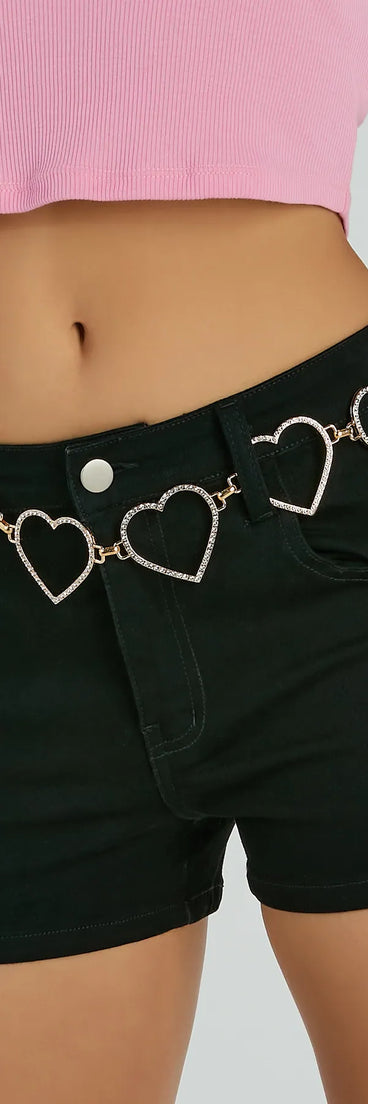 Sweet At Heart Rhinestone Chain Belt, a trendy gold addition to women's going-out outfits, is ideal for Christmas party outfits, chic NYE attire, or winter night-out looks that keep you on-trend!