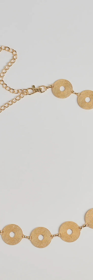 Get inspired with the Boho Chic Textured Disc Chain Metal Belt, a feed-worthy gold piece that’s part of Windsor's updated and curated women’s clothing edit packed with must-have fall outfit ideas.