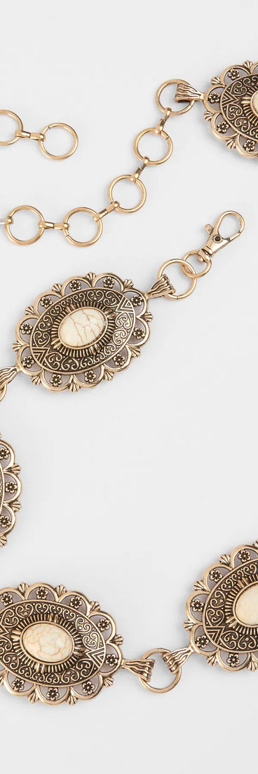 Get inspired with the Southern Wind Statement Concho Chain Belt, a feed-worthy gold piece that’s part of Windsor's updated and curated women’s clothing edit packed with must-have fall outfit ideas.