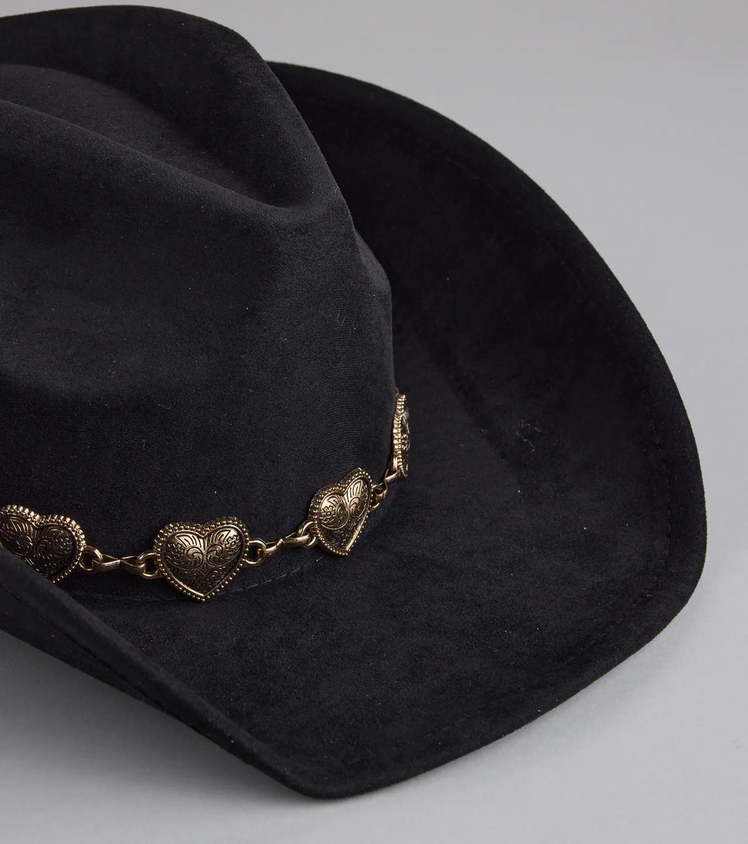 Black Women\'s Western Hat with Gold Heart Accent Sterling & Stitch Heart Concho Cowboy Hat - Women main image 2