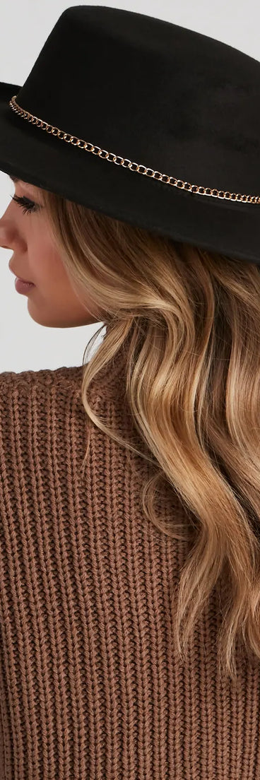 Chic Chain Detail Boater Hat