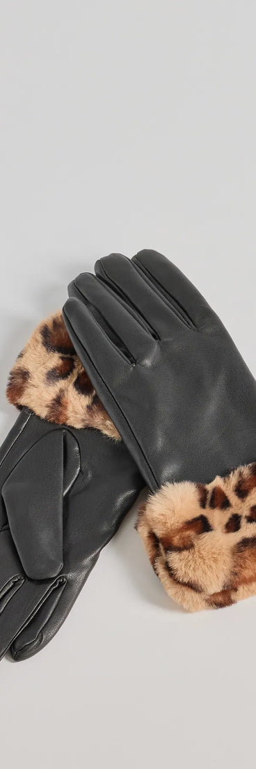 Add a touch of seasonal charm to your winter wardrobe with the Chic Embrace Faux Leather Leopard Print Gloves, a black cold-weather accessory that effortlessly completes your seasonal looks!