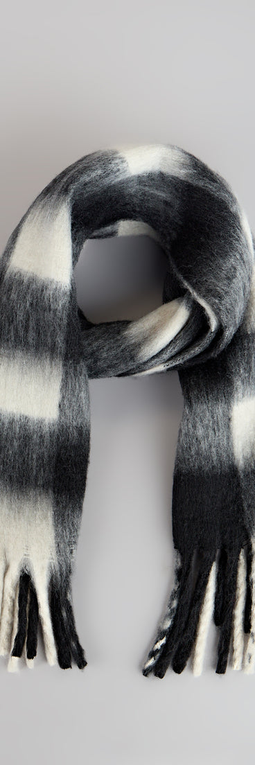 Cozy Moment Plaid Fringe Scarf