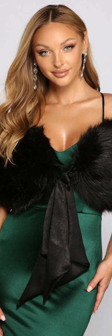 Refresh your wardrobe with the All Class Faux Fur Shawl, a black fashion jacket that adds statement style to every look.