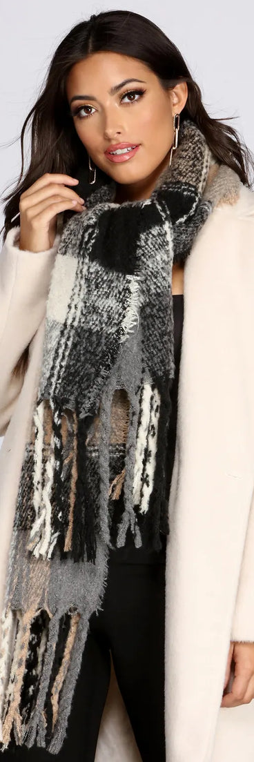 Extra Soft Plaid Fringe Over-sized Scarf