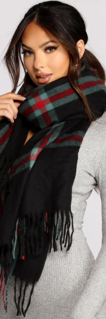 Plaid Fringe Blanket Scarf
