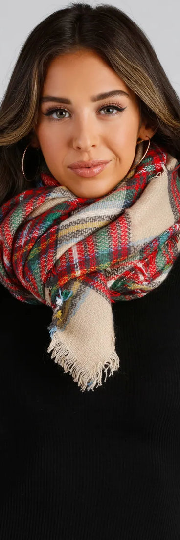 Fireside Cozy Plaid Frayed Scarf