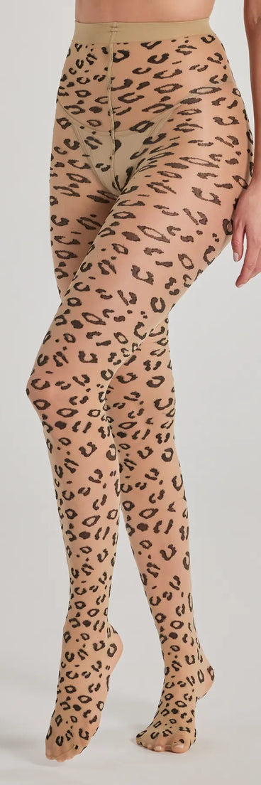 Fierce And Sultry Flocked Leopard Sheer Tights, a trendy leopard print addition to women's going-out outfits, is ideal for Christmas party outfits, chic NYE attire, or winter night-out looks that keep you on-trend!