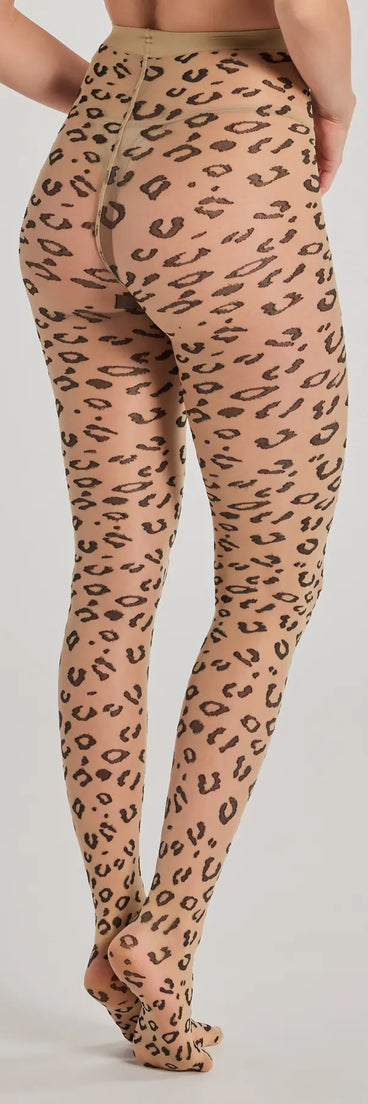 Fierce And Sultry Flocked Leopard Sheer Tights, a trendy leopard print addition to women's going-out outfits, is ideal for Christmas party outfits, chic NYE attire, or winter night-out looks that keep you on-trend!