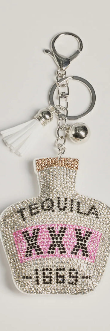 Glitzy Rhinestone Tequila Bottle Bag Charm