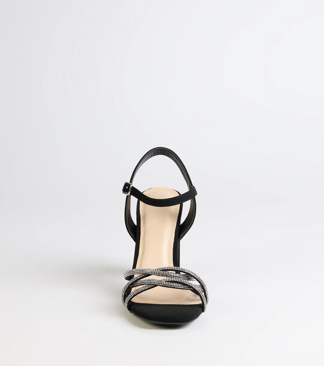 Classic Sparkle Rhinestone Strappy Block Heels | Windsor Classic Sparkle Rhinestone Strappy Block Heels | Windsor