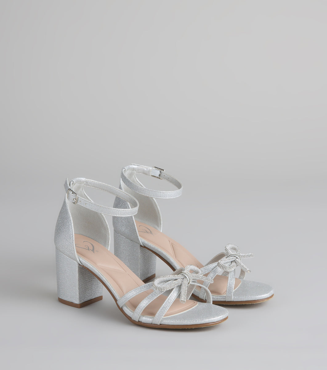Starlit Glam Rhinestone Bow Glitter Block Heels | Windsor Starlit Glam Rhinestone Bow Glitter Block Heels | Windsor