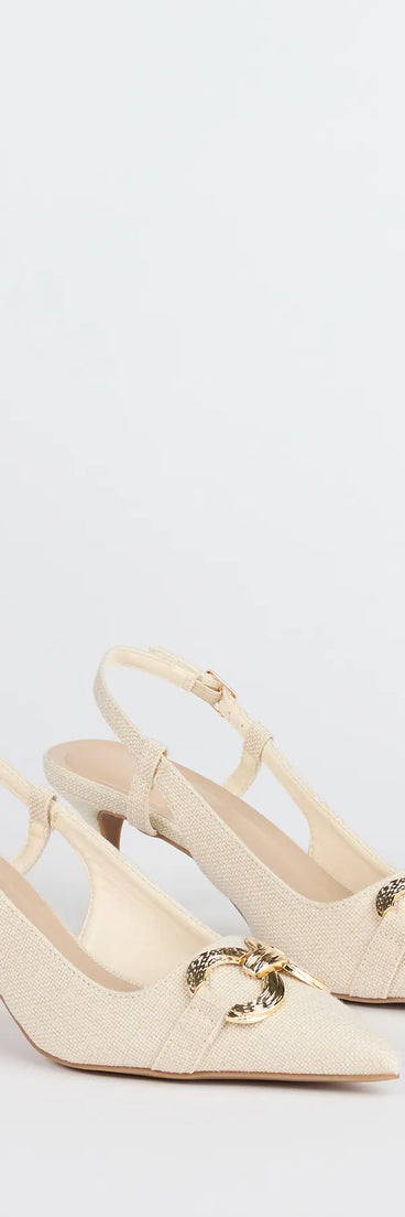 Step into style with the Summer Fave Linen Slingback Stiletto Pumps, ivory heels made to complete your Windsor look with comfort and glam in mind.