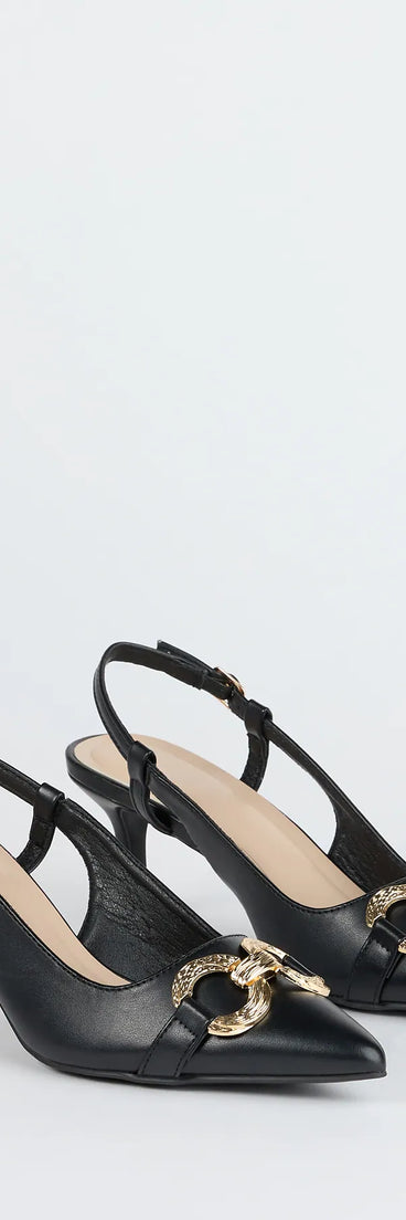Step into style with the Trendy Buckle Slingback Stiletto Pumps, black heels made to complete your Windsor look with comfort and glam in mind.