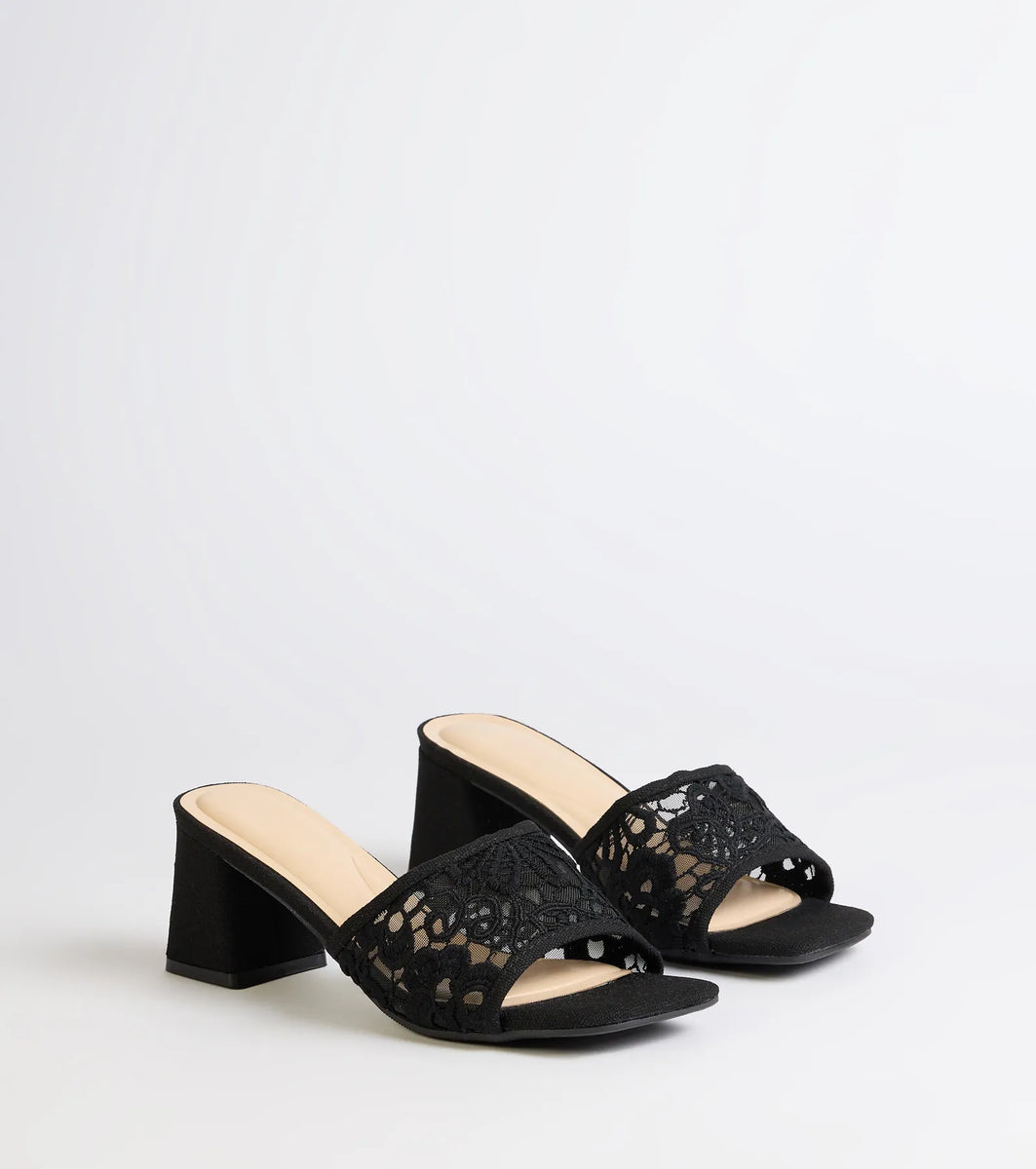 Flirty And Fun Lace Block Heel Mules | Windsor Flirty And Fun Lace Block Heel Mules | Windsor