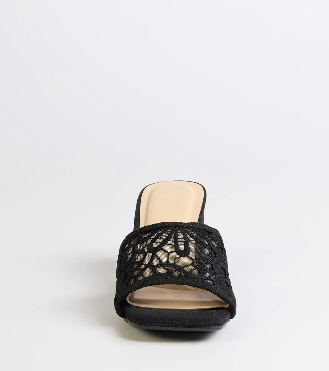 Flirty And Fun Lace Block Heel Mules | Windsor
