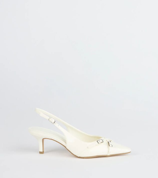 Turn heads in the Chic Buckle Strap Sling-Back Stiletto Pumps, white heels showcasing a fresh trend or stylish detail made to elevate your full Windsor fit.