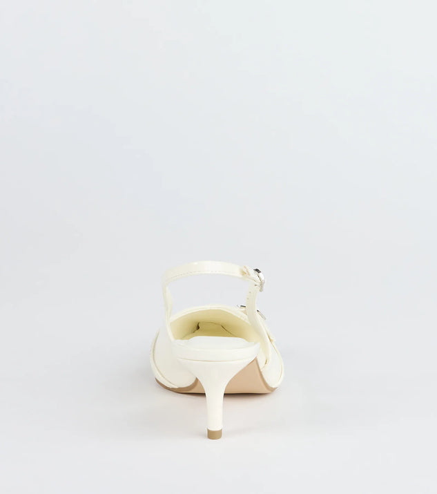 Turn heads in the Chic Buckle Strap Sling-Back Stiletto Pumps, white heels showcasing a fresh trend or stylish detail made to elevate your full Windsor fit.