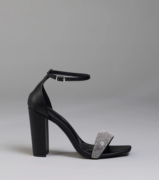 Elevate warm-weather looks with Royal Treatment Rhinestone Block Heels in black, a pair of trendy sandals bringing chic, modern flair to every step.