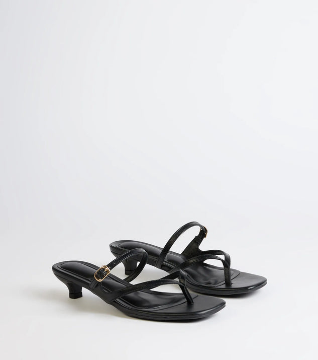 Step into style with the Chic Trend Thong Strap Kitten Heel Mules, black heels made to complete your Windsor look with comfort and glam in mind.