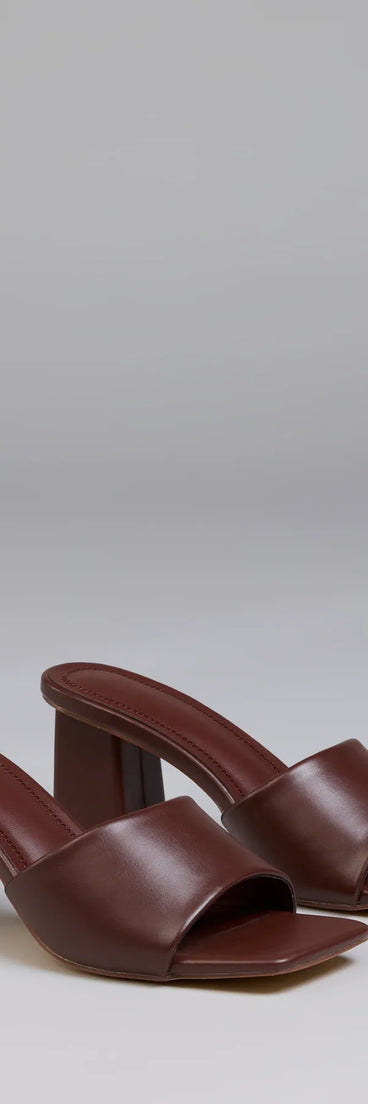 Step into style with the Chic Flair Square Toe Block Heel Mules, brown heels made to complete your Windsor look with comfort and glam in mind.