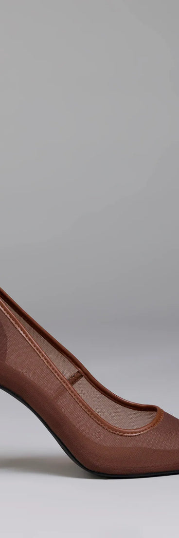 Turn heads in the All Pretty Sheer Mesh Stiletto Pumps, brown heels showcasing a fresh trend or stylish detail made to elevate your full Windsor fit.