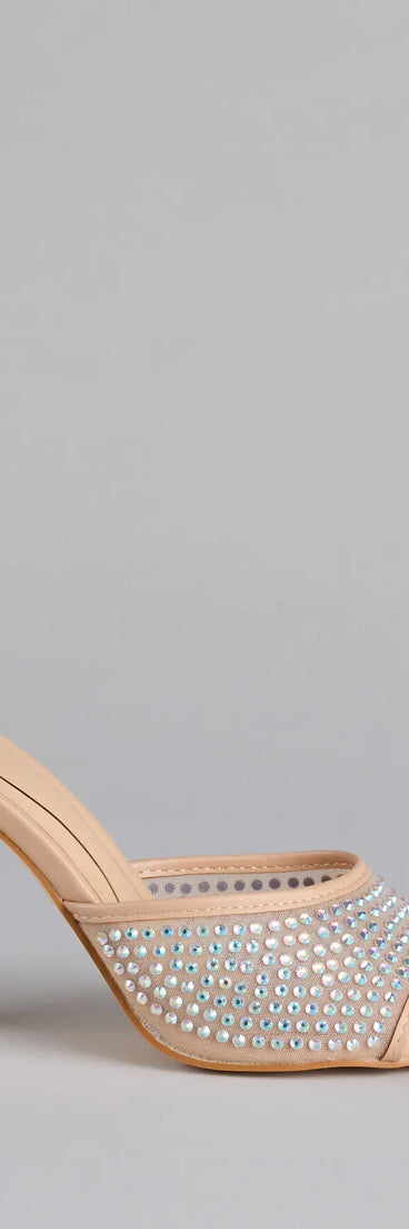 Turn heads in the Night Glam Rhinestone Mesh Stiletto Heels, nude heels showcasing a fresh trend or stylish detail made to elevate your full Windsor fit.
