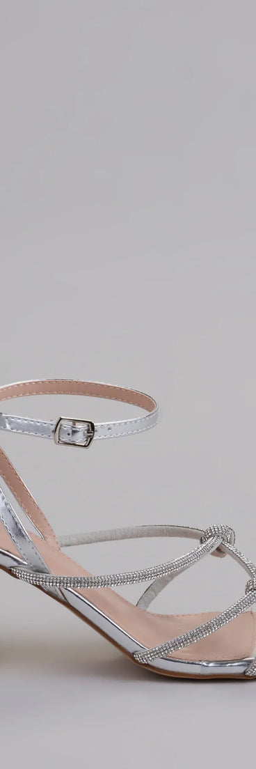 Elevate warm-weather looks with Bring The Glam Rhinestone Block Heels in silver, a pair of trendy sandals bringing chic, modern flair to every step.