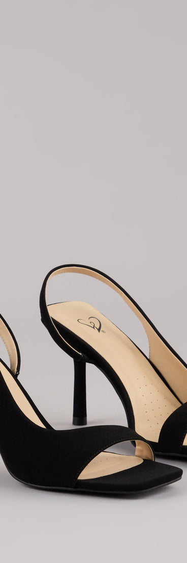 This piece brings trend-right energy to the Strut Ready Sling-Back Stiletto Pumps, perfect for fall outfits that stand out.