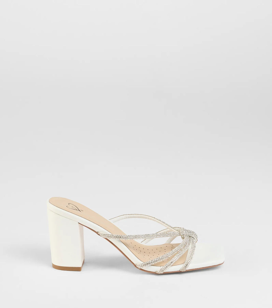 Party Look Rhinestone Strappy Block Heel Mules | Windsor