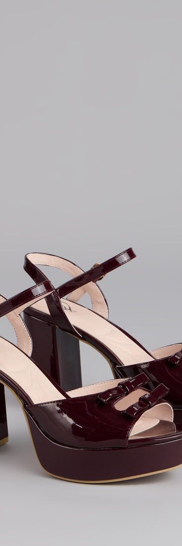 Glossy Finish Bow Platform Block Heels