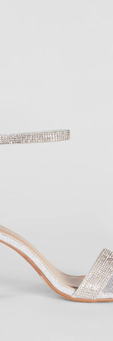 Elevate warm-weather looks with Sparkle Stunner Rhinestone Block Heels in silver, a pair of trendy sandals bringing chic, modern flair to every step.