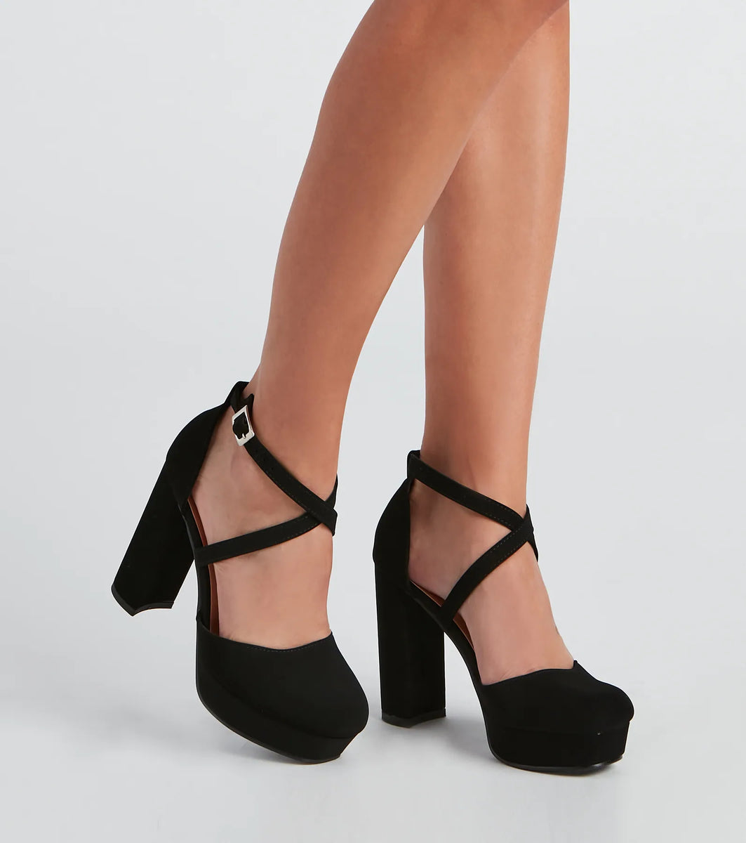 Onlymaker Peep Toe Platform Cross Straps High Heels