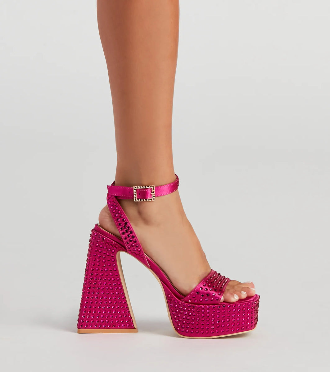 Velvet Luxe Rhinestone Block Heel