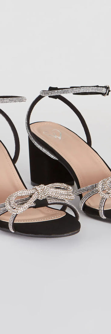 All That Glamour Rhinestone Bow Low-Block Heels