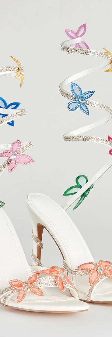 Fly Away Butterfly Applique Spiral Strap Heels
