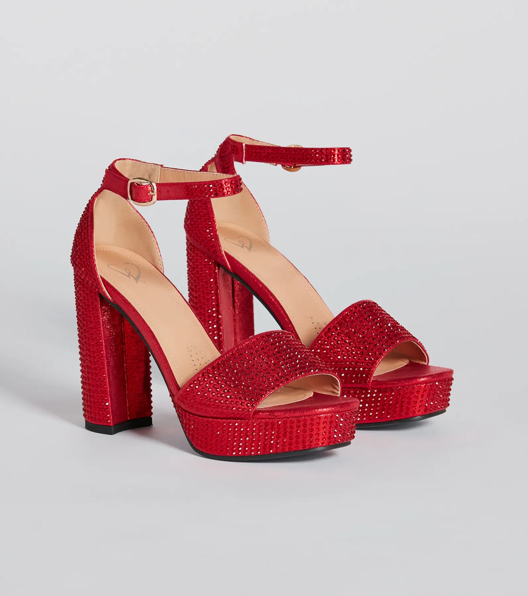 パルミー Glitzy Rhinestone Butterfly Spiral Strap Block Heels | Windsor