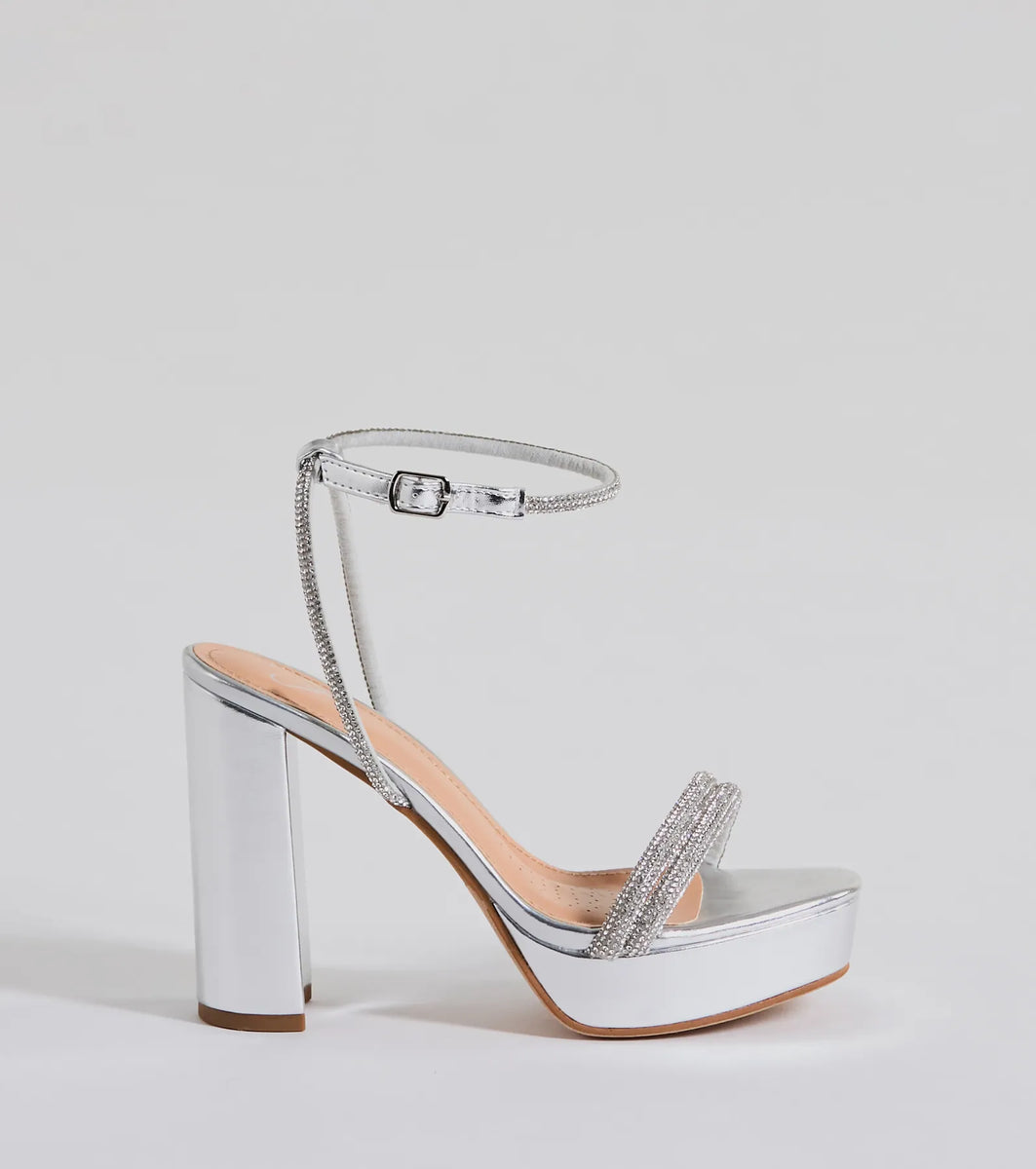 Chic Stunners Rhinestone Platform Metallic Heels | Windsor