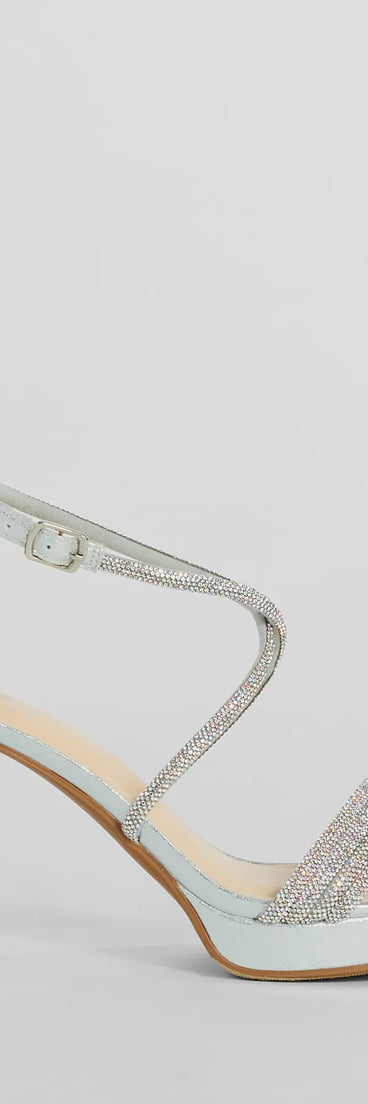 Elevate warm-weather looks with Gloss Up Glitter Rhinestone Platform Block Heels in silver, a pair of trendy sandals bringing chic, modern flair to every step.
