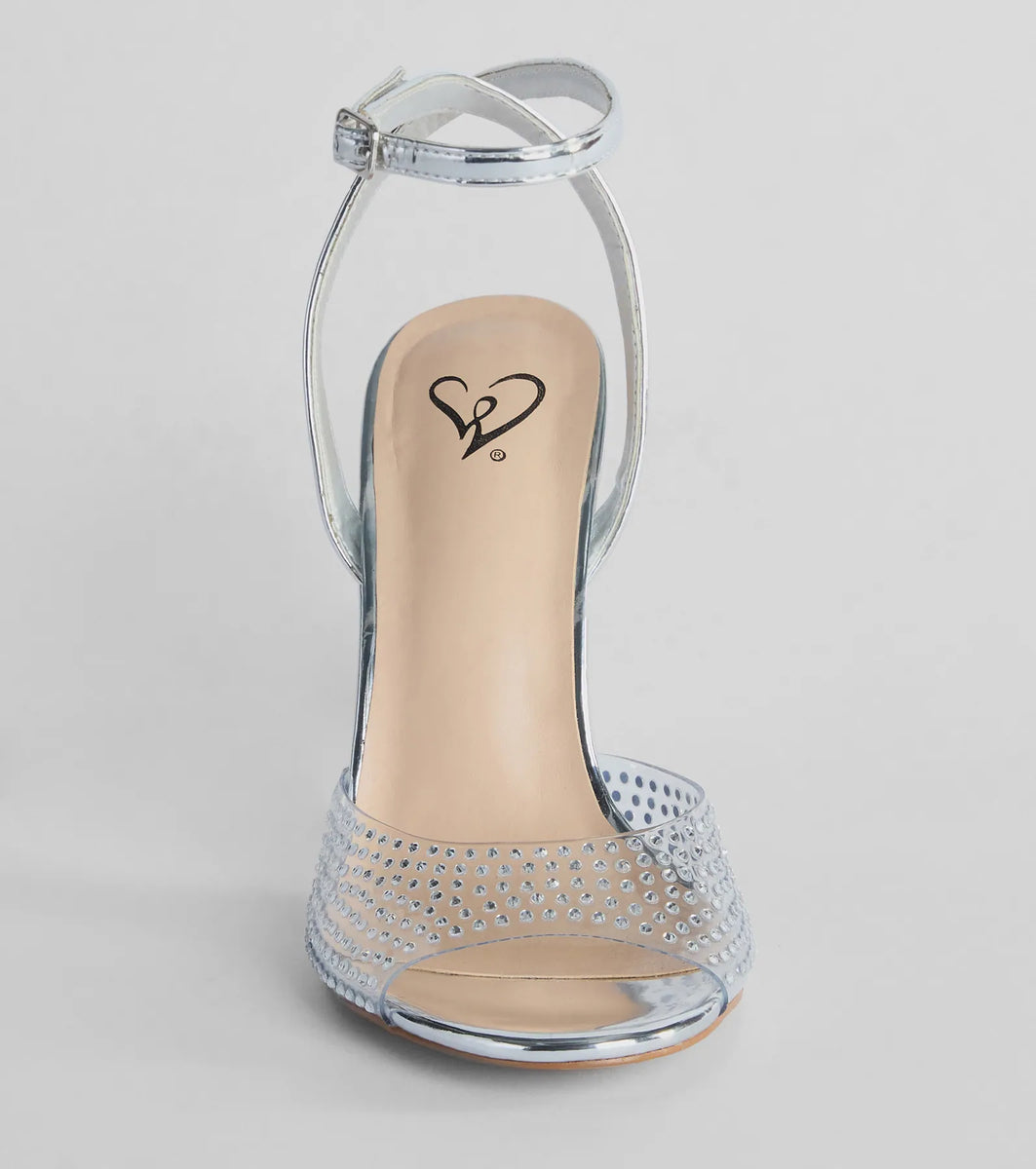 diamante clear block heels