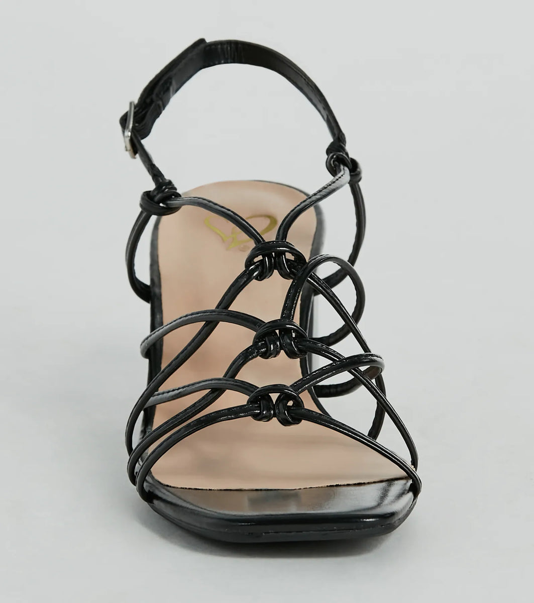 strappy faux leather block heels