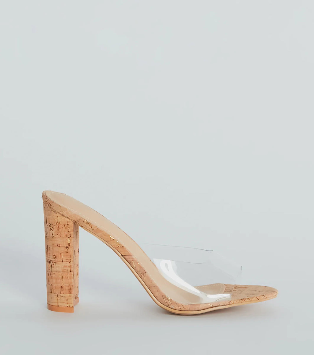 Contemporary Cutie Clear Cork High Heel Sandals | Windsor