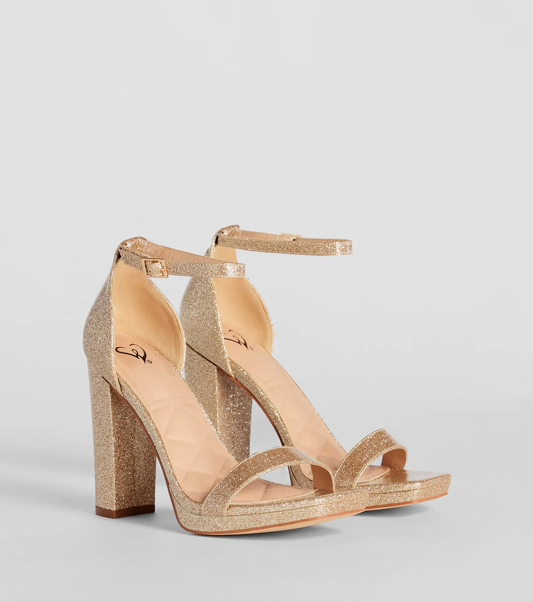 BRILL トップス Sparkle Scene Rhinestone Strappy Faux Leather Block Heels