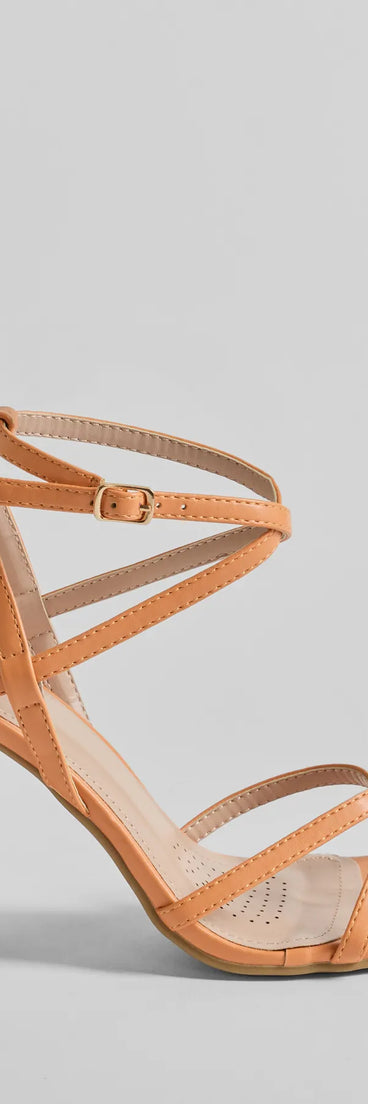 Stunning Summer Daze Strappy Block Heels, a trendy coral addition to women's going-out outfits, is ideal for Christmas party outfits, chic NYE attire, or winter night-out looks that keep you on-trend!