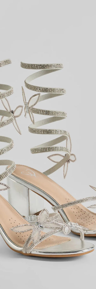 Butterfly Effect Rhinestone Spiral Block Heels
