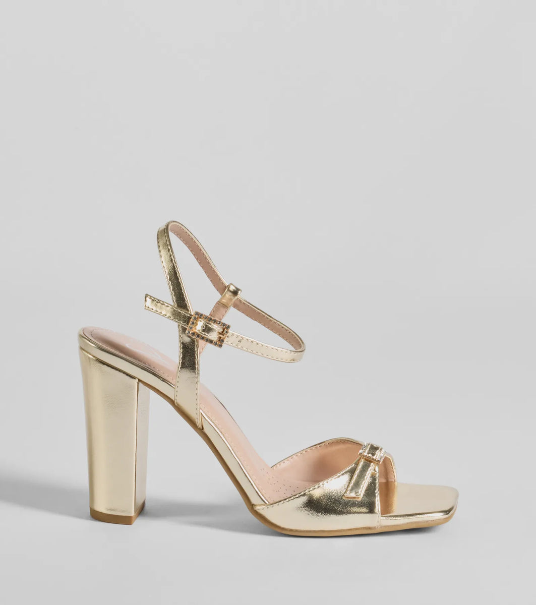 Burgundy High Heels with Gemstone-Adorned Golden Buckle