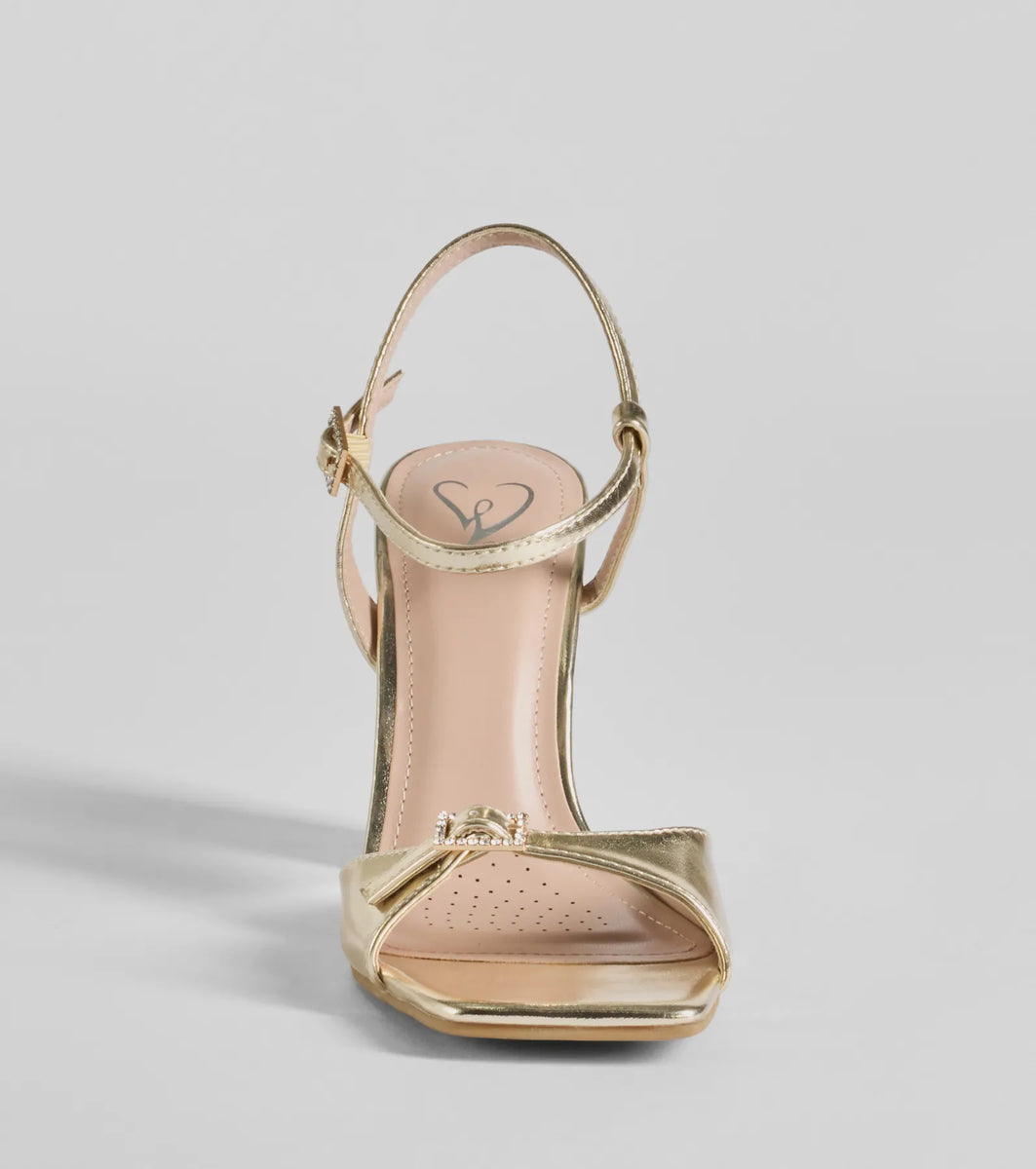 Burgundy High Heels with Gemstone-Adorned Golden Buckle main image 1