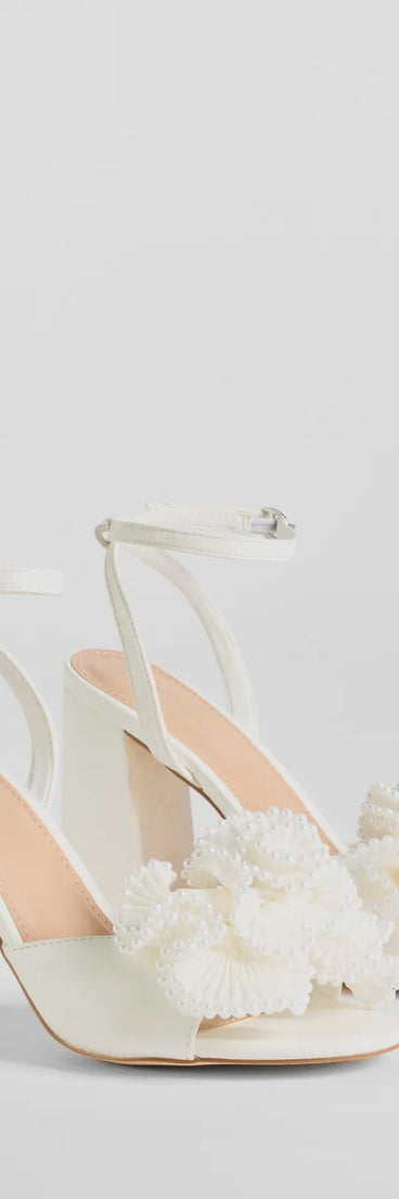 Upgrade your style game for 2025 with the Darling Touch Beaded Ruffle Block Heels in white, perfect for any fashion-forward wardrobe.