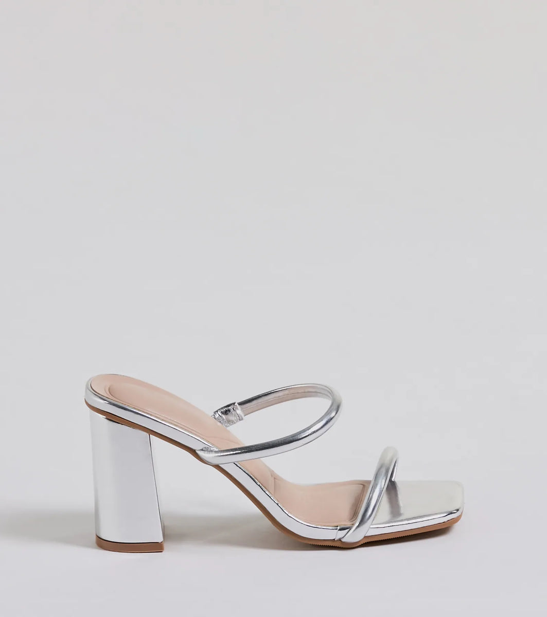 strappy faux leather block heels